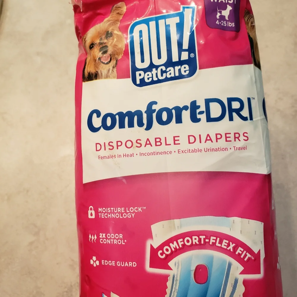 Dog diapers for X small/small female dog. Opened and tried one.